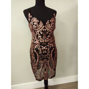 Windsor Junior's Black and Rose Gold Sequin Formal Dress Size 13/14